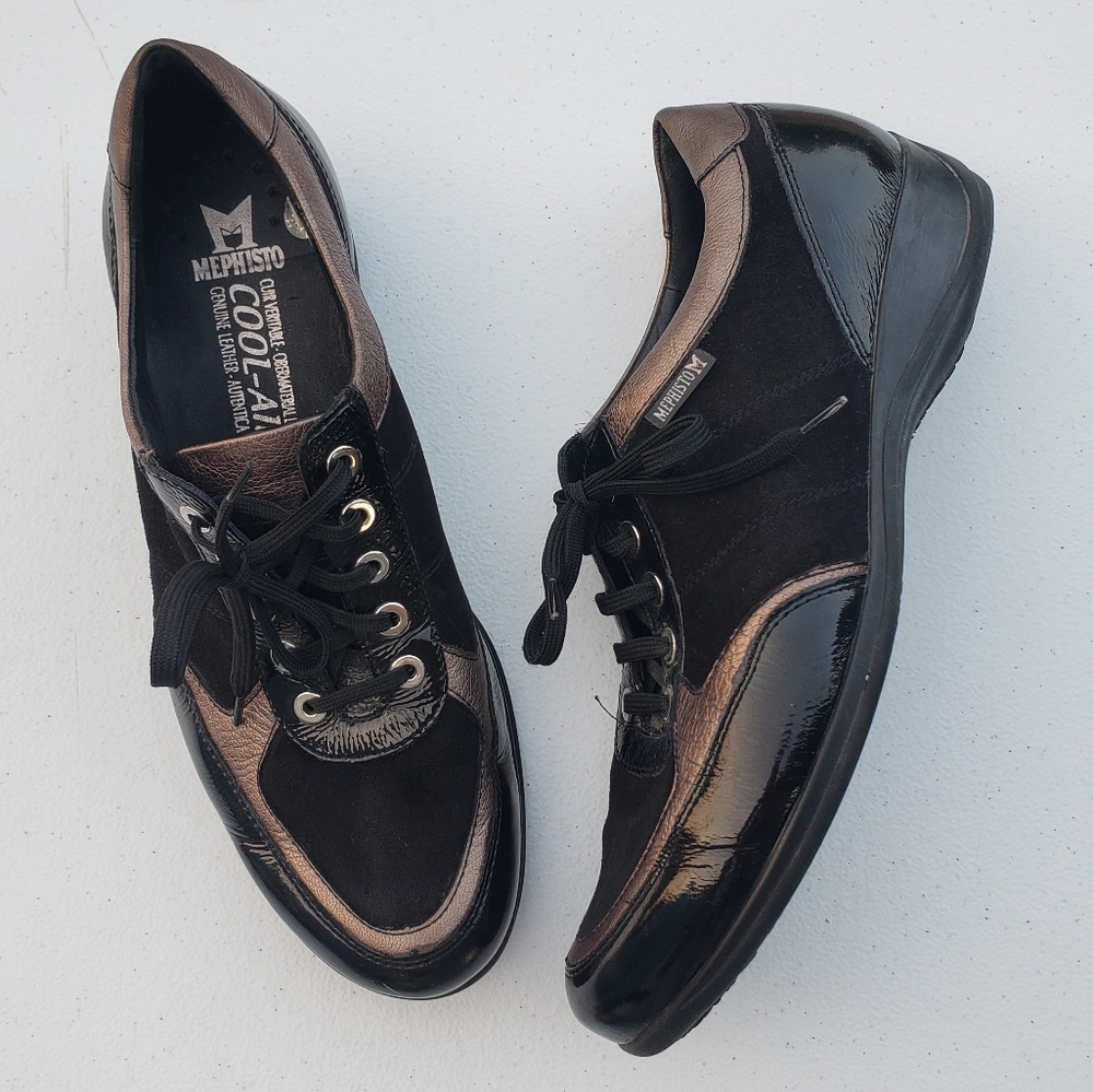 Mephisto Patent and Suede Lace Up Black and Copper